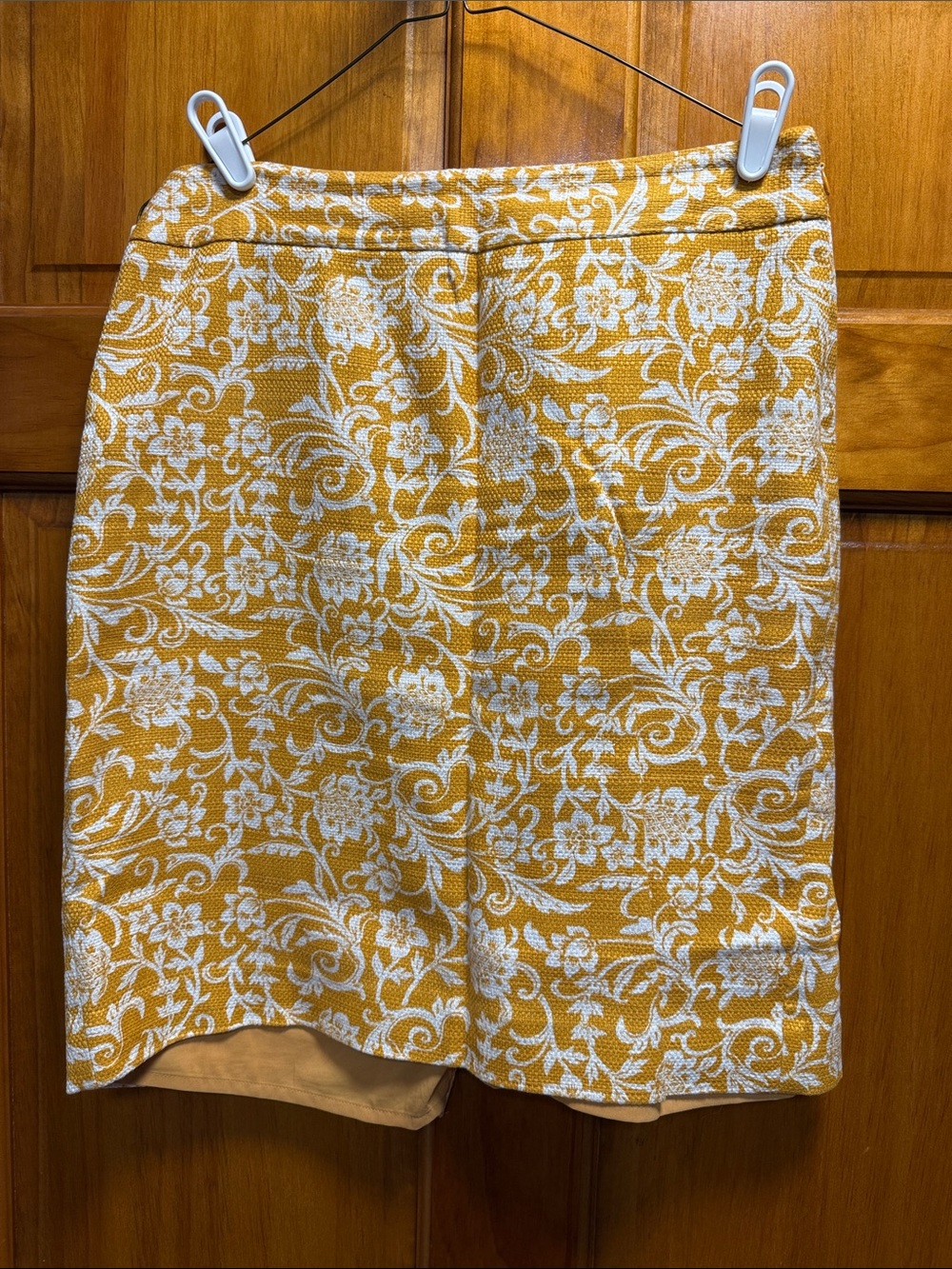 LOFT Mustard Yellow and White Floral Jacquard Pencil Skirt